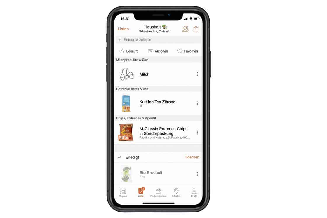 Migros–app dagligvarer e-handel intelligent indkøbsliste